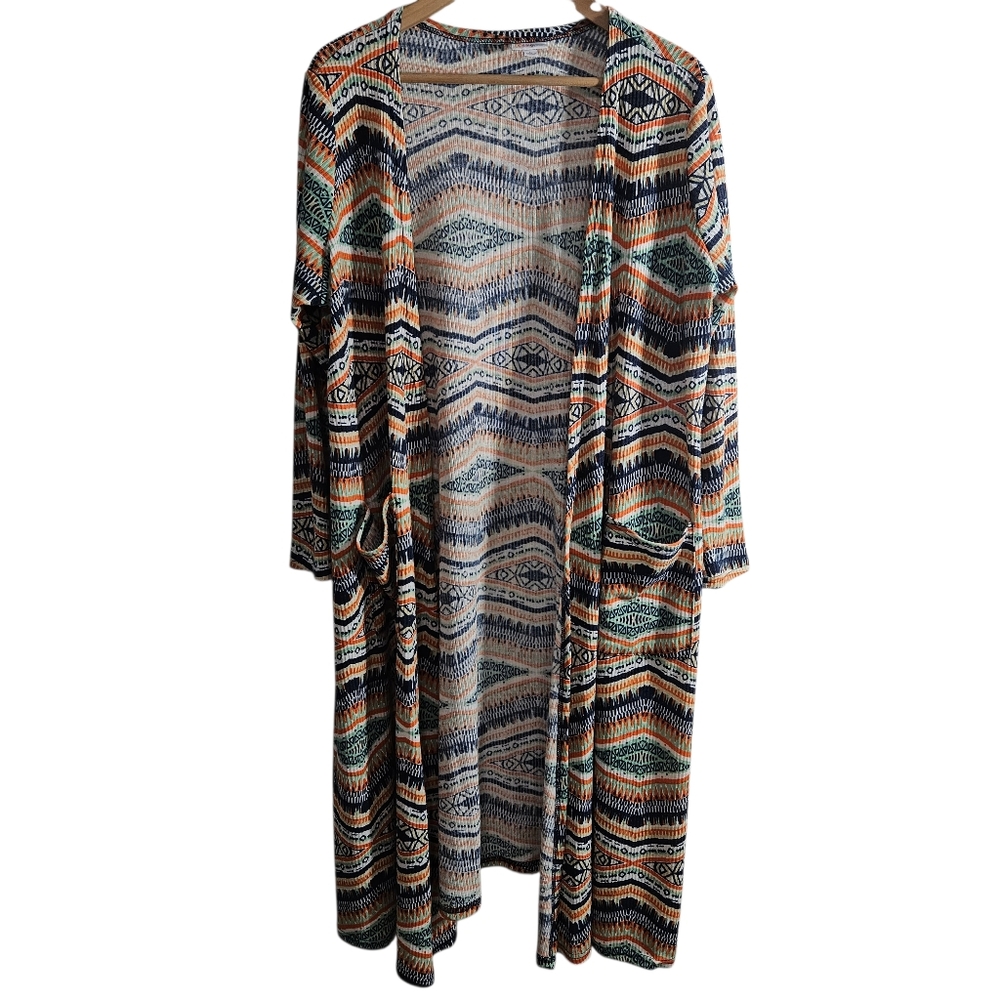 Lularoe Sarsh Women's Aztec  Geometric Pattern Long Open Front Cardigan